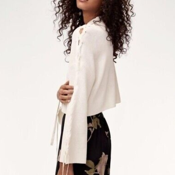 ARITZIA Wilfred Salome Knit Top Pullover Lace Up Sleeves Earth Fairy Goblincore - Picture 1 of 11